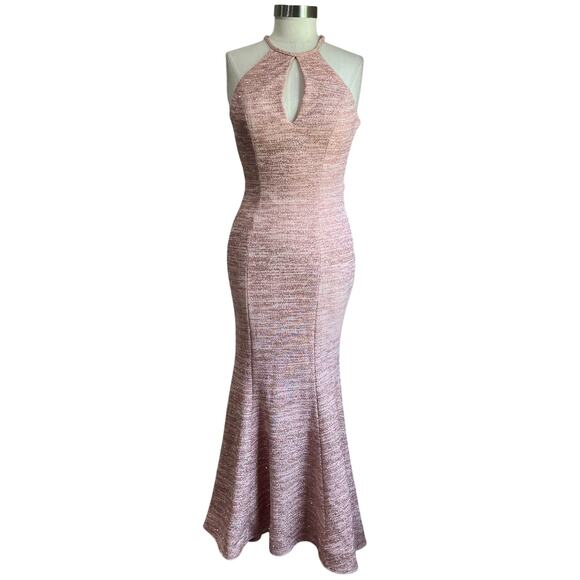 Jovani Blush Glitter High Neck Mermaid Prom Dress 52144 Sz 4 - Picture 1 of 13